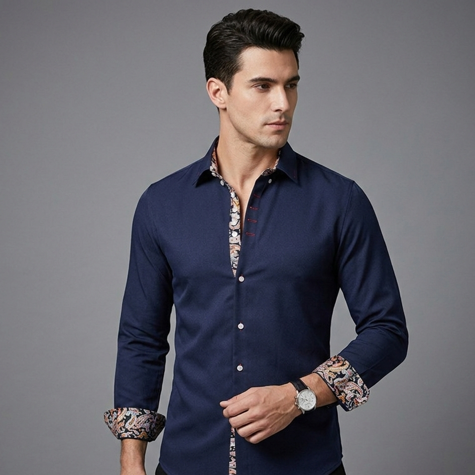Mike | Men’s Tailored Dress Shirt with Floral Cuffs